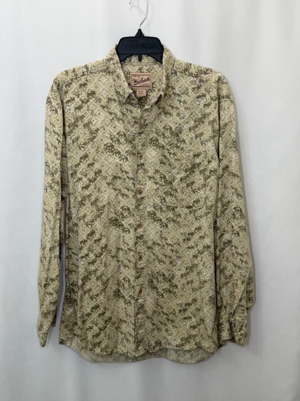 Woolrich Vintage Shirt Mens Large Wildlife All Over Print Bear Moose Cotton Peru